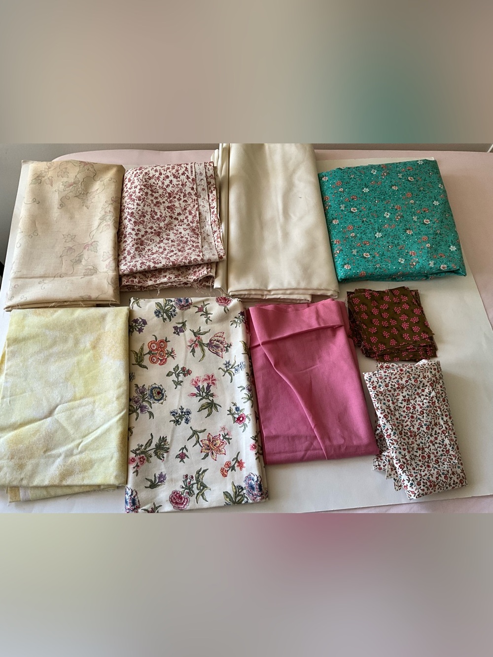Quilting Sewing Crafts Fabric Lot Floral Burgundy Teal Pink Green Cotton